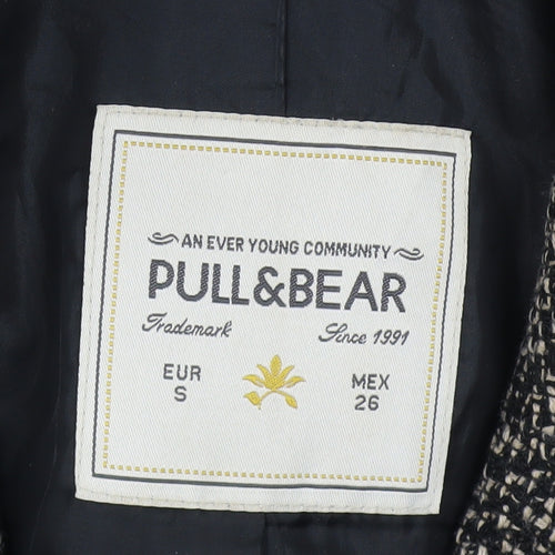 Pull & Bear Women's Black Tweed Overcoat Size S Regular Classic Style
