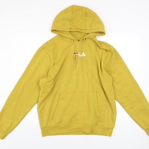 FILA Men’s Yellow Pullover Hoodie L Logo Fleece Hooded Sweatshirt