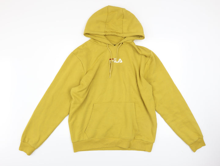 FILA Men’s Yellow Pullover Hoodie L Logo Fleece Hooded Sweatshirt