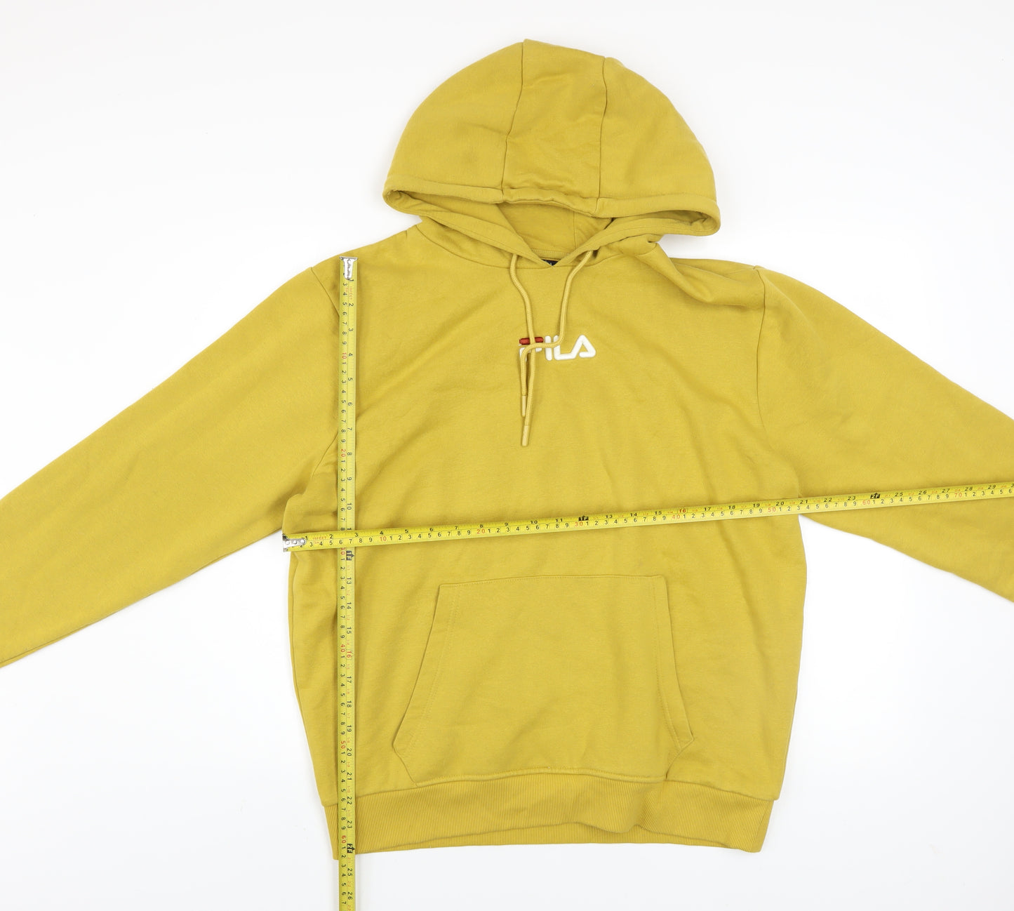 FILA Men’s Yellow Pullover Hoodie L Logo Fleece Hooded Sweatshirt