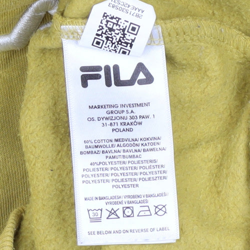 FILA Men’s Yellow Pullover Hoodie L Logo Fleece Hooded Sweatshirt