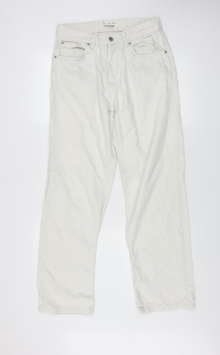 Pull&Bear Men's White Straight Jeans Size 31 Regular Fit Denim