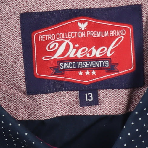 Diesel Boys Blue Polka Dot Button-Up Long Sleeve Cotton Shirt 13 Years