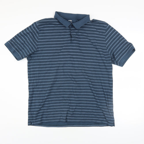 Dunnes Stores Men’s Blue Striped Cotton Polo Shirt Size L Regular Fit