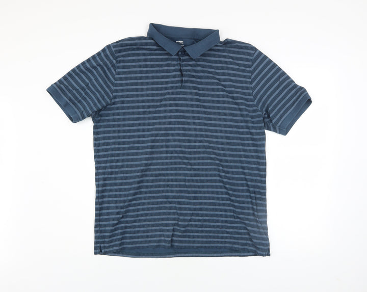 Dunnes Stores Men’s Blue Striped Cotton Polo Shirt Size L Regular Fit