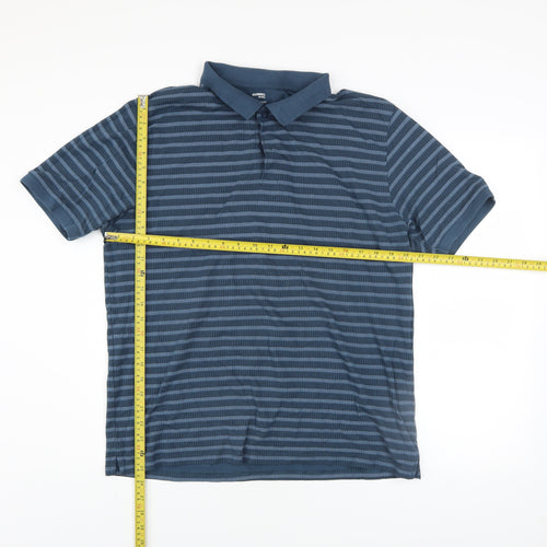 Dunnes Stores Men’s Blue Striped Cotton Polo Shirt Size L Regular Fit