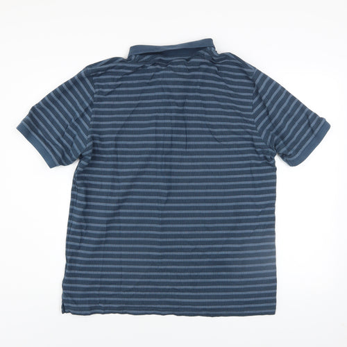 Dunnes Stores Men’s Blue Striped Cotton Polo Shirt Size L Regular Fit