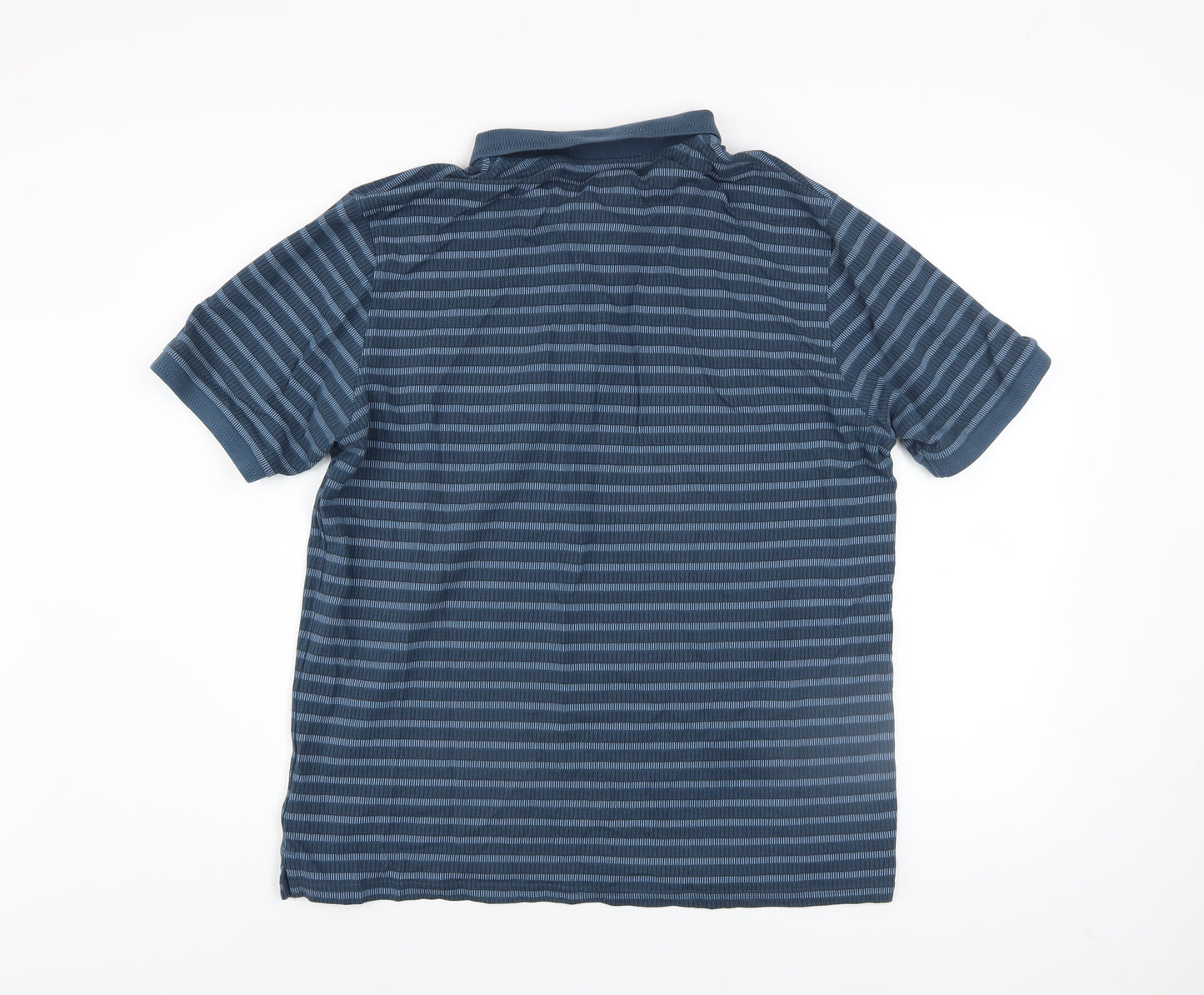 Dunnes Stores Men’s Blue Striped Cotton Polo Shirt Size L Regular Fit