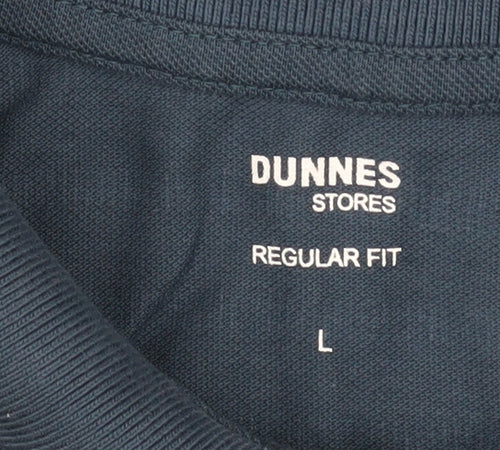 Dunnes Stores Men’s Blue Striped Cotton Polo Shirt Size L Regular Fit
