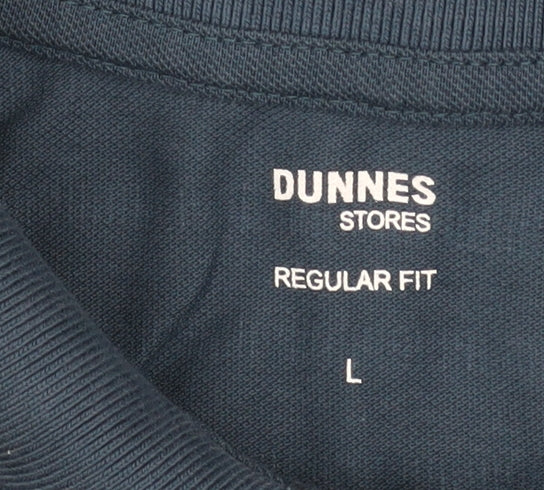 Dunnes Stores Men’s Blue Striped Cotton Polo Shirt Size L Regular Fit