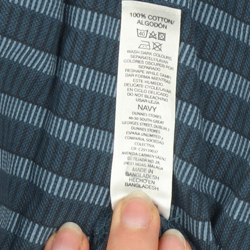 Dunnes Stores Men’s Blue Striped Cotton Polo Shirt Size L Regular Fit