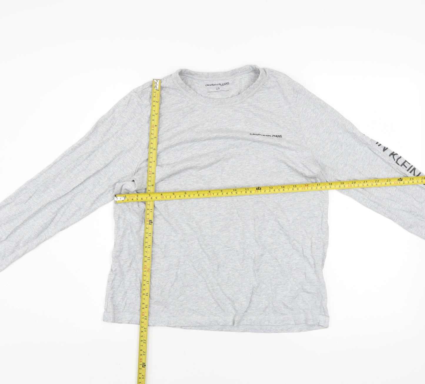 Calvin Klein Jeans Mens Grey Long Sleeve Cotton Top L