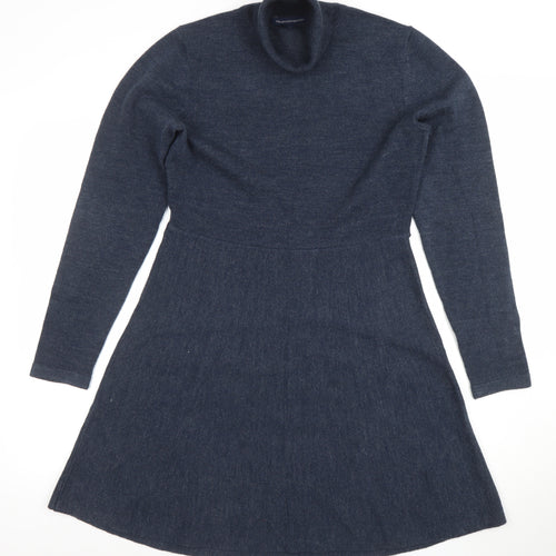 French Connection Women's Blue Knit Roll Neck A-Line Dress Size L