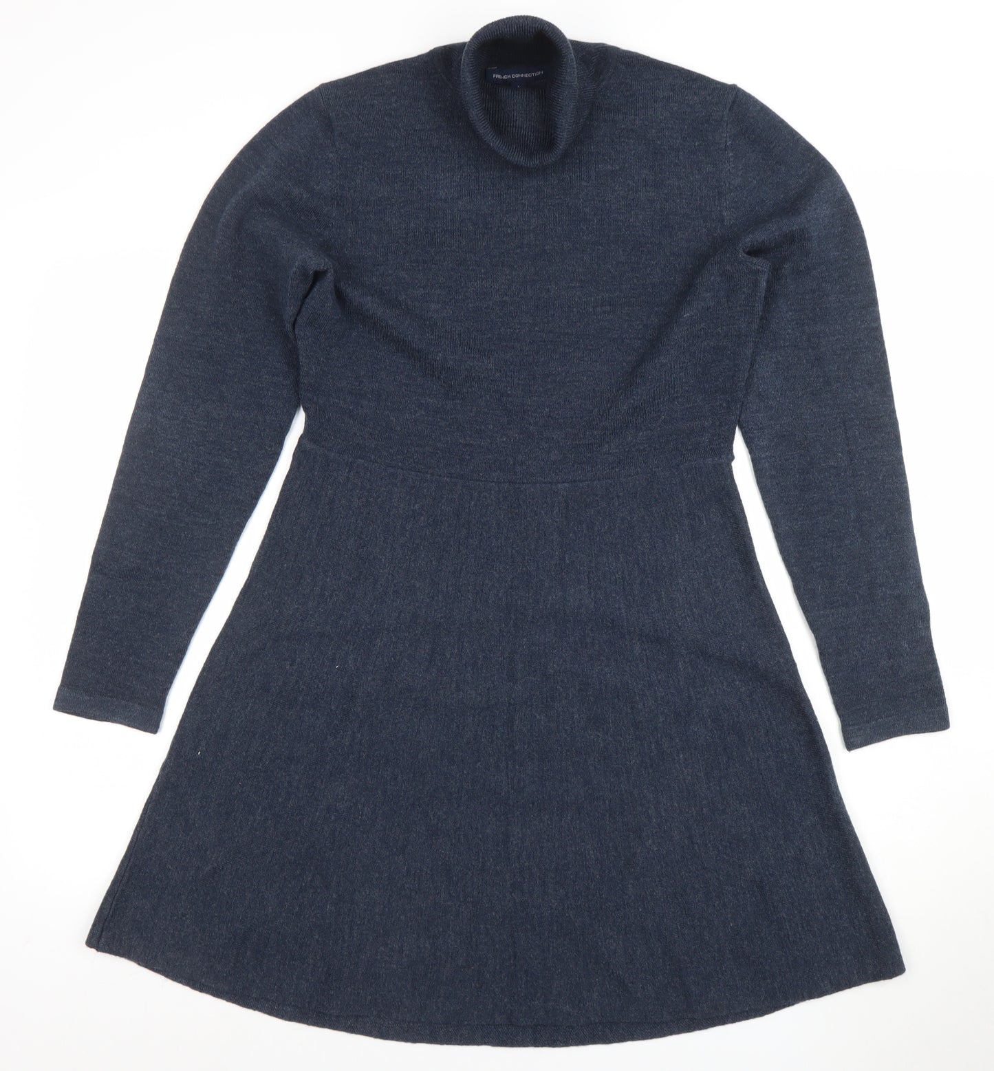 French Connection Women's Blue Knit Roll Neck A-Line Dress Size L