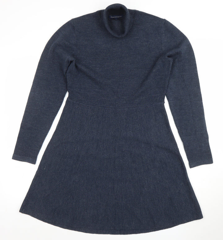 French Connection Women's Blue Knit Roll Neck A-Line Dress Size L