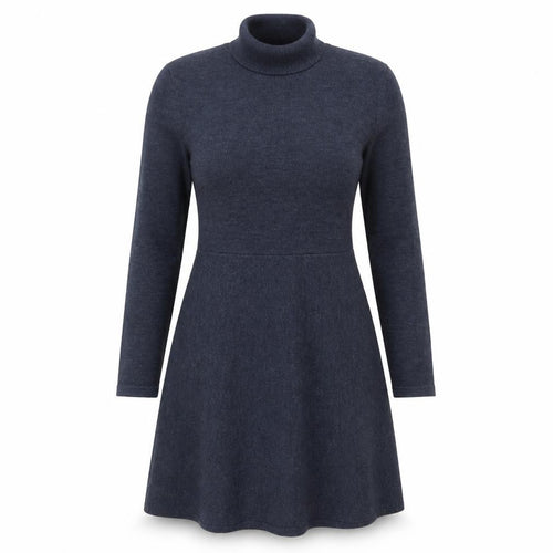 French Connection Women's Blue Knit Roll Neck A-Line Dress Size L