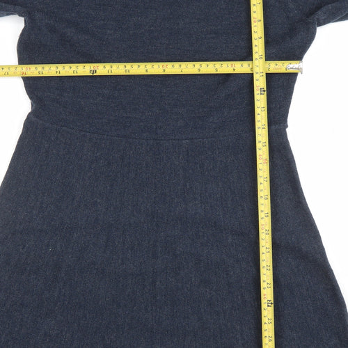 French Connection Women's Blue Knit Roll Neck A-Line Dress Size L