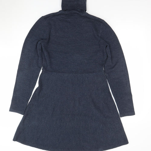 French Connection Women's Blue Knit Roll Neck A-Line Dress Size L