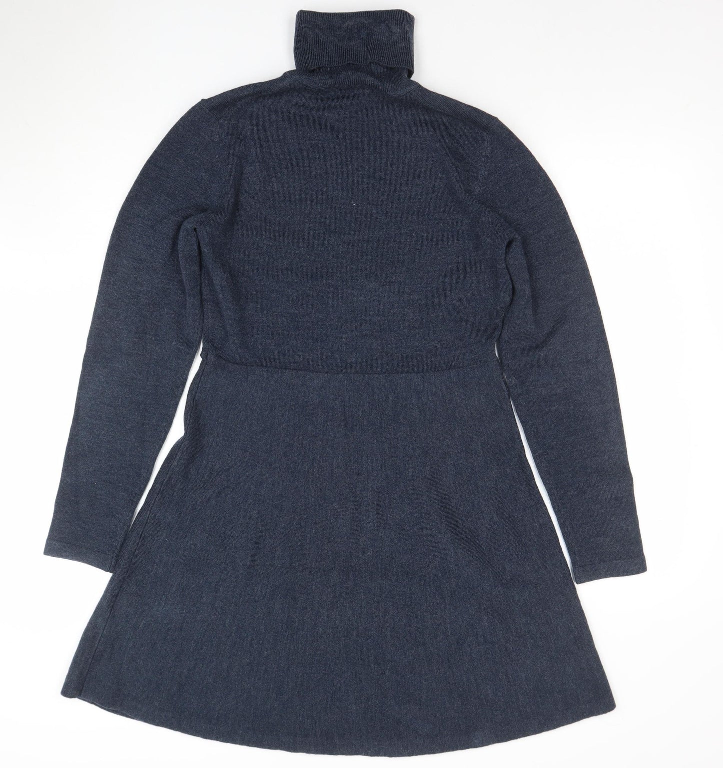 French Connection Women's Blue Knit Roll Neck A-Line Dress Size L