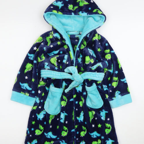 Minikidz Boys Blue Dinosaur Hooded Fleece Robe 4-5 Years