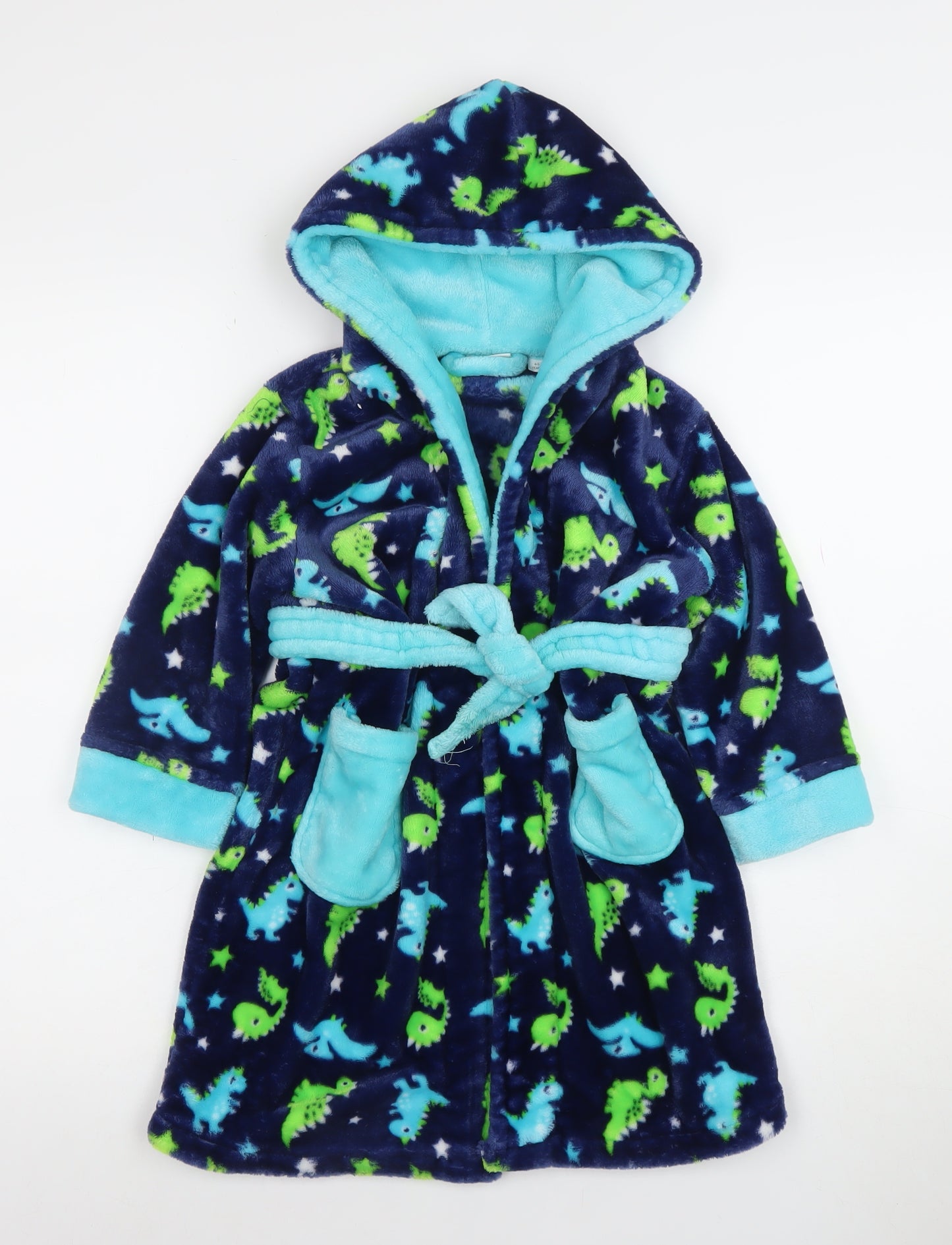 Minikidz Boys Blue Dinosaur Hooded Fleece Robe 4-5 Years