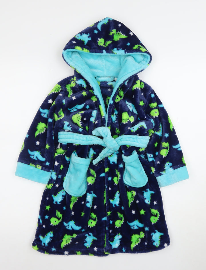 Minikidz Boys Blue Dinosaur Hooded Fleece Robe 4-5 Years