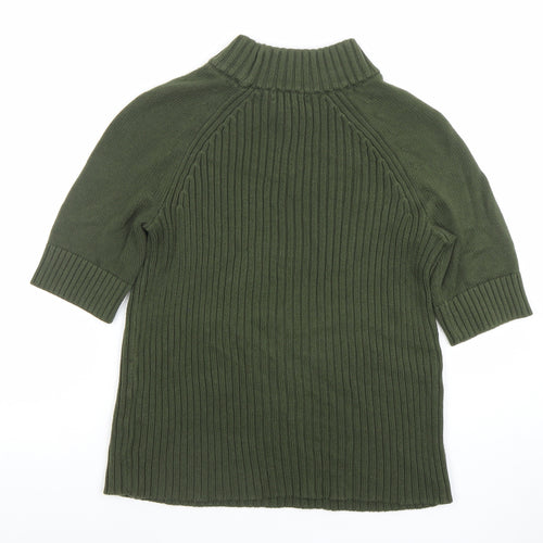 Lands' End Women's Green Mock Neck Ribbed Cotton Petite XS Top