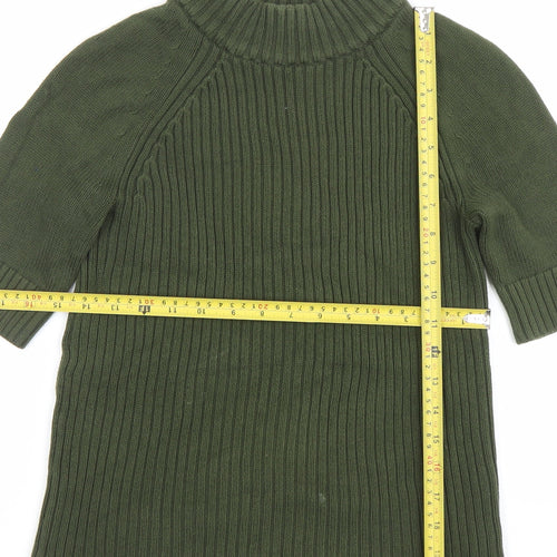 Lands' End Women's Green Mock Neck Ribbed Cotton Petite XS Top