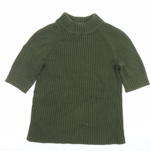 Lands' End Women's Green Mock Neck Ribbed Cotton Petite XS Top