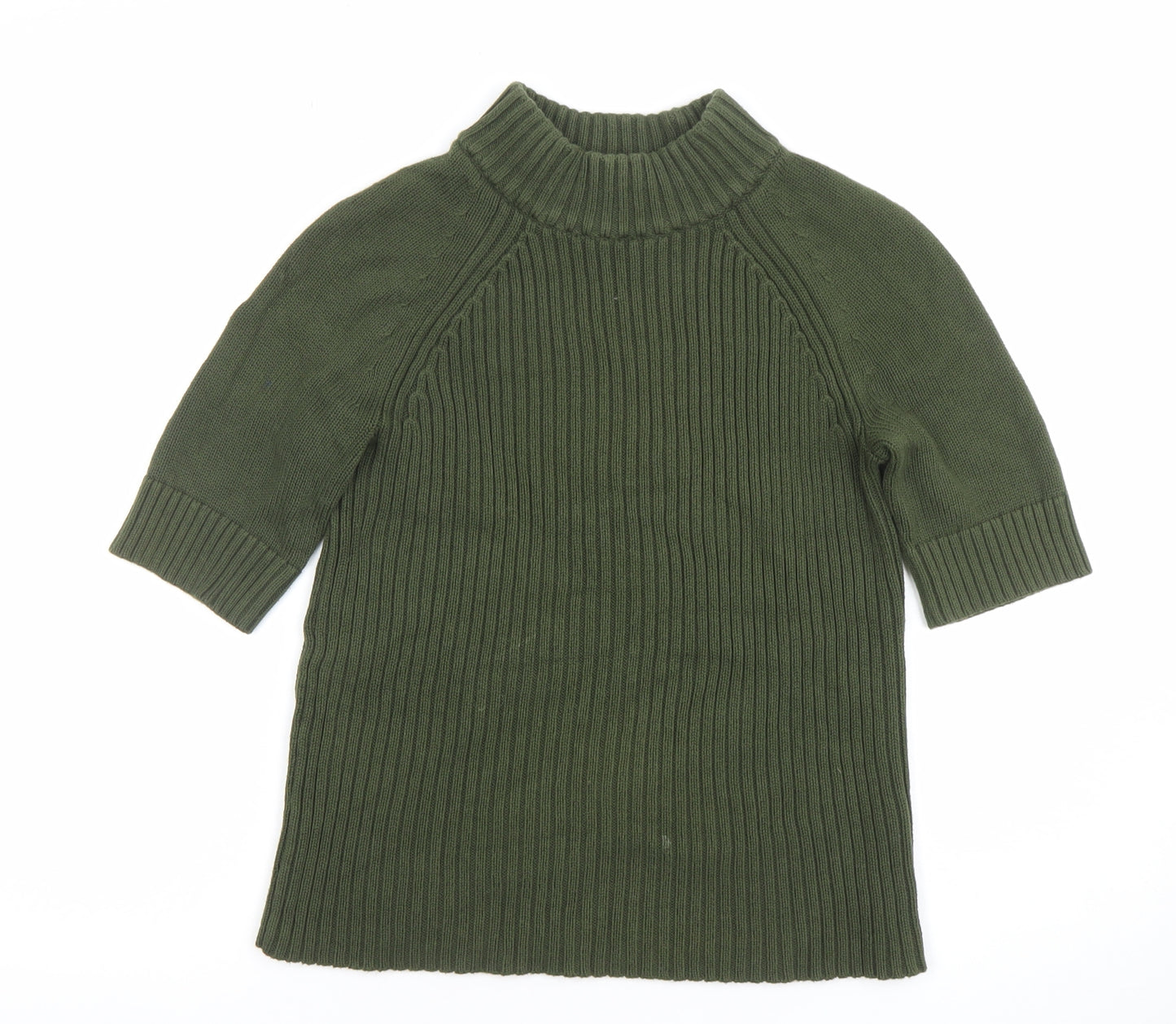 Lands' End Women's Green Mock Neck Ribbed Cotton Petite XS Top