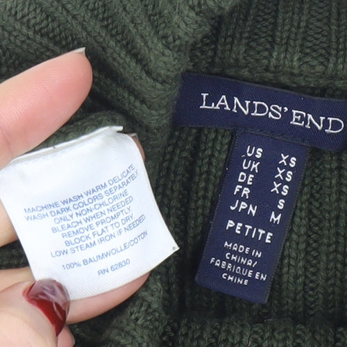 Lands' End Women's Green Mock Neck Ribbed Cotton Petite XS Top