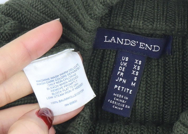 Lands' End Women's Green Mock Neck Ribbed Cotton Petite XS Top