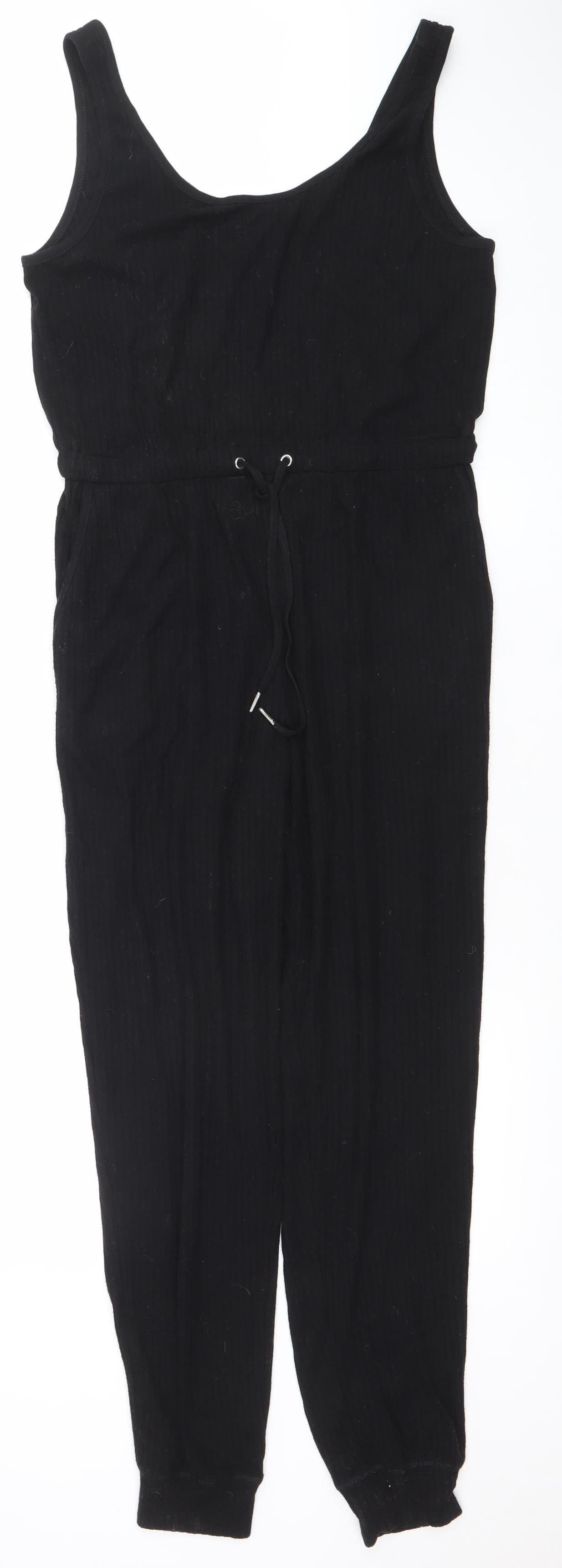 Topshop Women Black Sleeveless Jumpsuit Size M Drawstring Waist