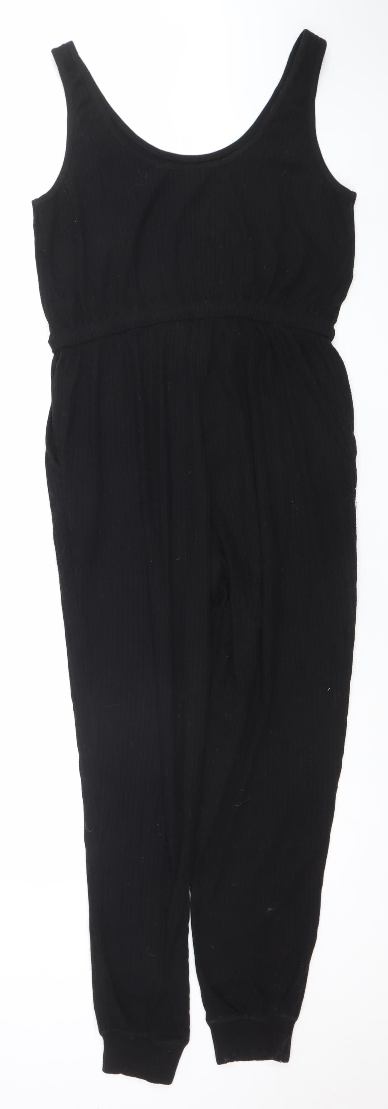 Topshop Women Black Sleeveless Jumpsuit Size M Drawstring Waist