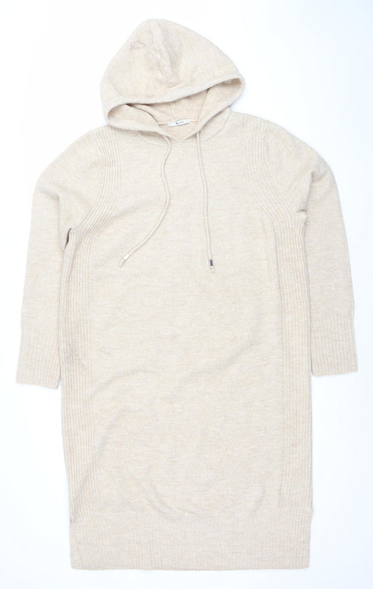 Tu Women Beige Hooded Long Sleeve Pullover Jumper L