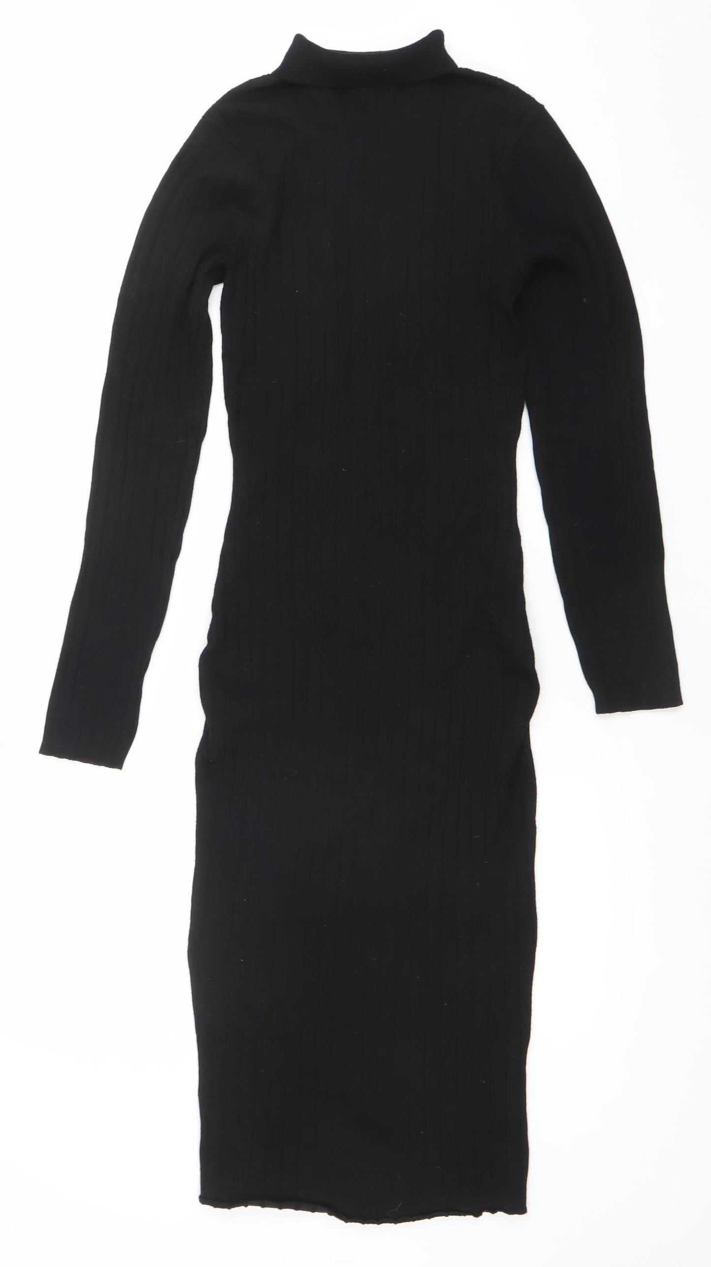 Maryia Fashion Women’s Black Knit Bodycon Midi Dress M