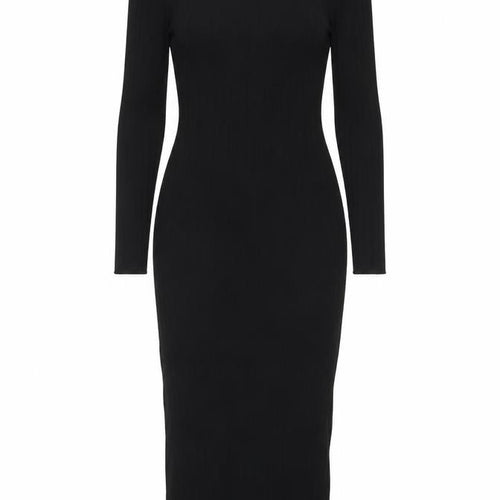Maryia Fashion Women’s Black Knit Bodycon Midi Dress M