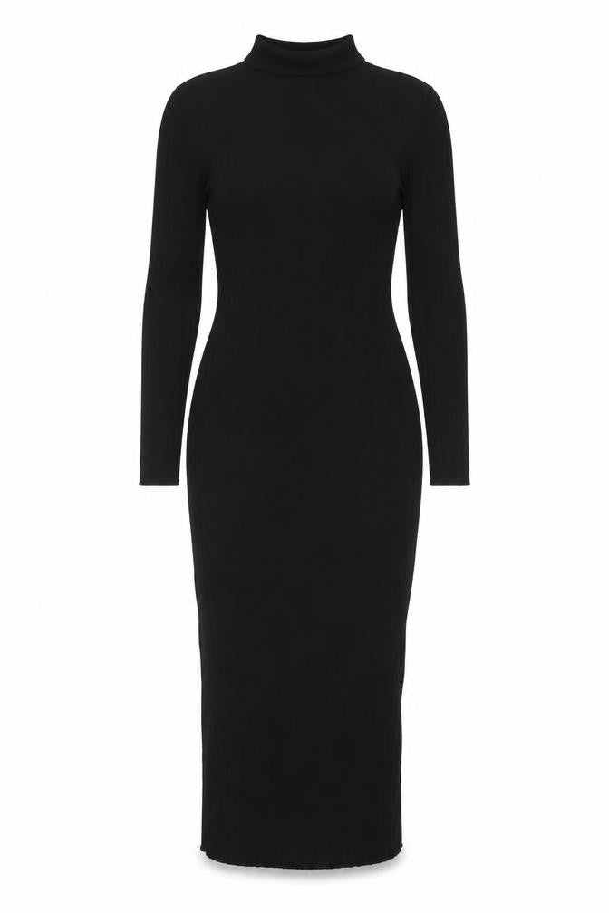 Maryia Fashion Women’s Black Knit Bodycon Midi Dress M