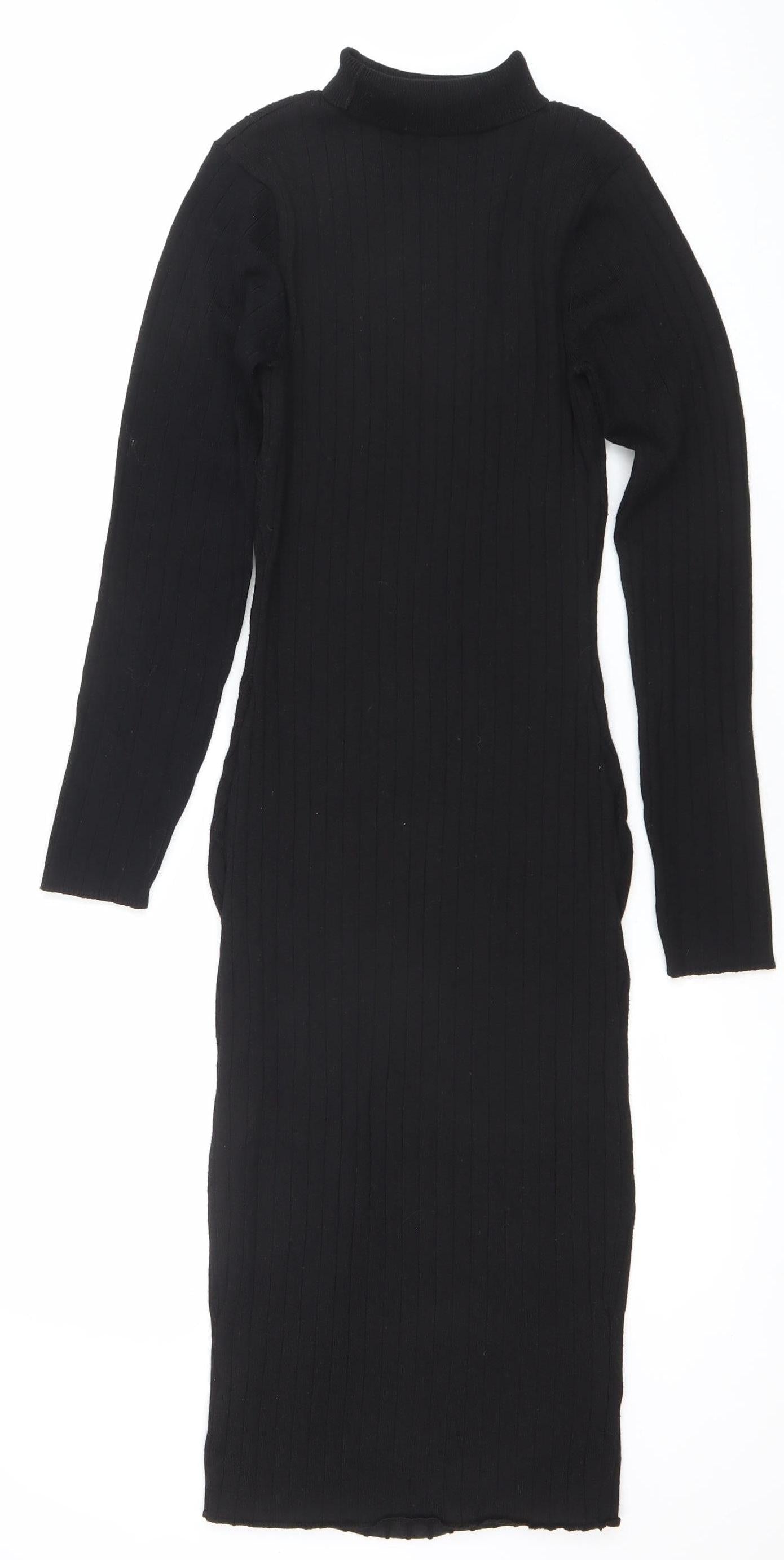 Maryia Fashion Women’s Black Knit Bodycon Midi Dress M