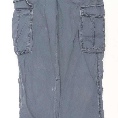 Bershka Women's Blue Cotton Cargo Trousers Size 4 Regular Fit