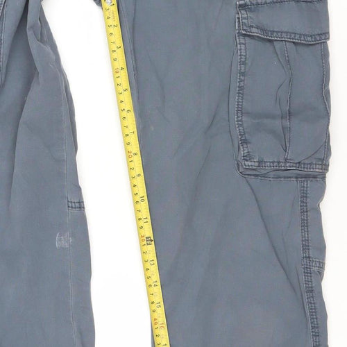 Bershka Women's Blue Cotton Cargo Trousers Size 4 Regular Fit