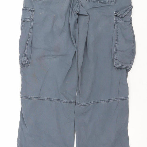 Bershka Women's Blue Cotton Cargo Trousers Size 4 Regular Fit