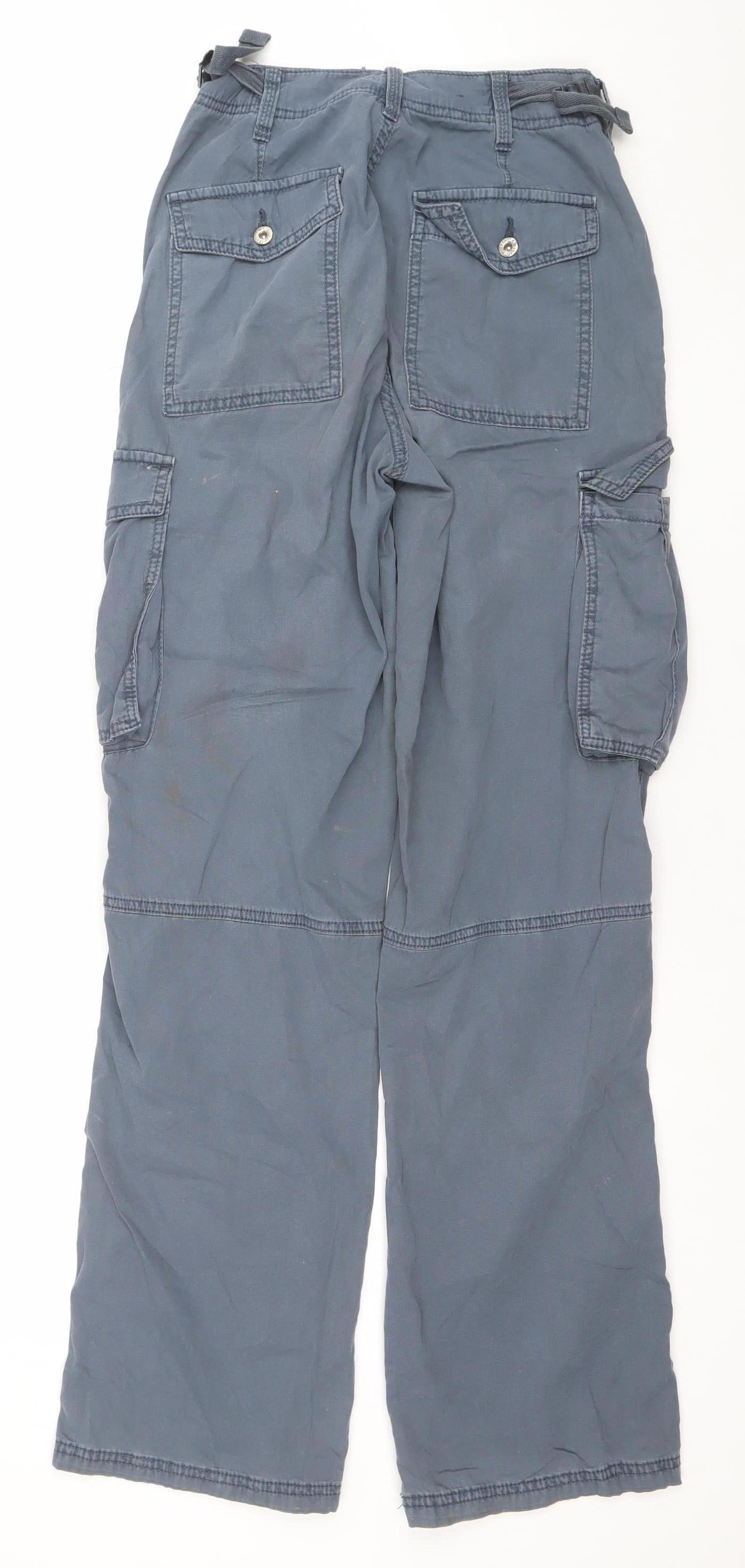 Bershka Women's Blue Cotton Cargo Trousers Size 4 Regular Fit