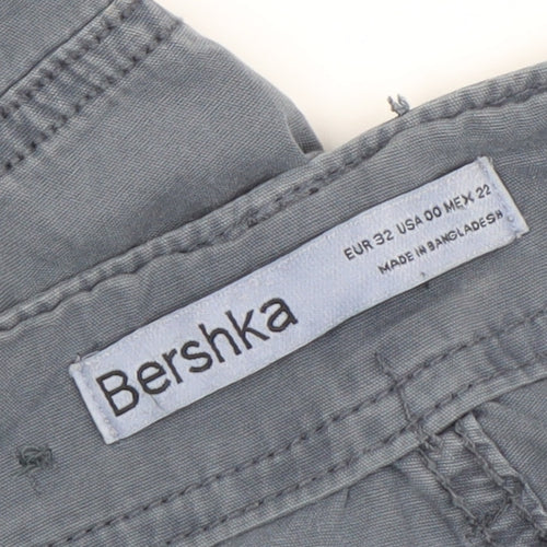 Bershka Women's Blue Cotton Cargo Trousers Size 4 Regular Fit