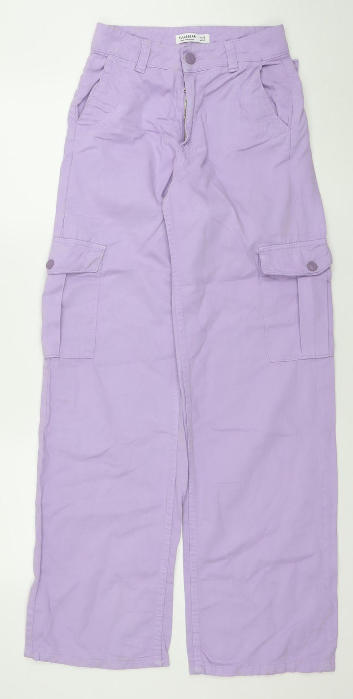 Pull&Bear Women's Purple Cargo Jeans Size 4 Regular Fit Cotton