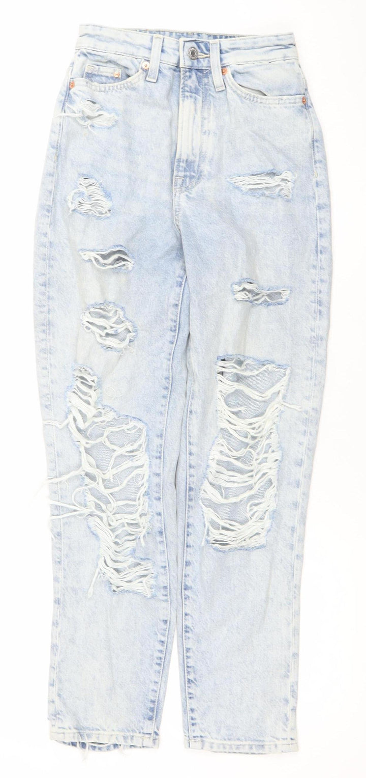 H&M Women’s Blue High Rise Distressed Mom Jeans Size 4