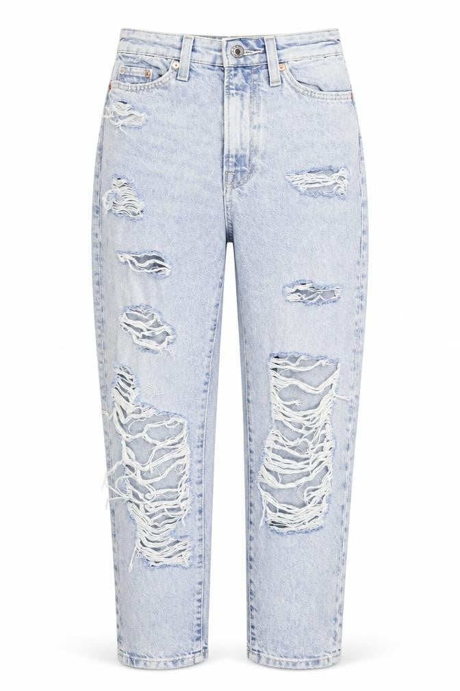 H&M Women’s Blue High Rise Distressed Mom Jeans Size 4