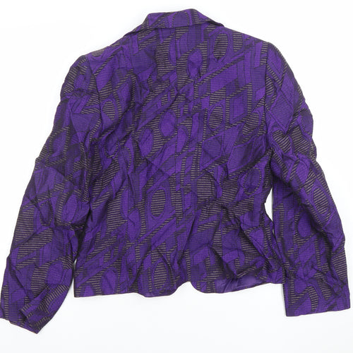Michel Ambers Women's Purple Geometric Jacquard Silk Wool Blend Blazer Size 12