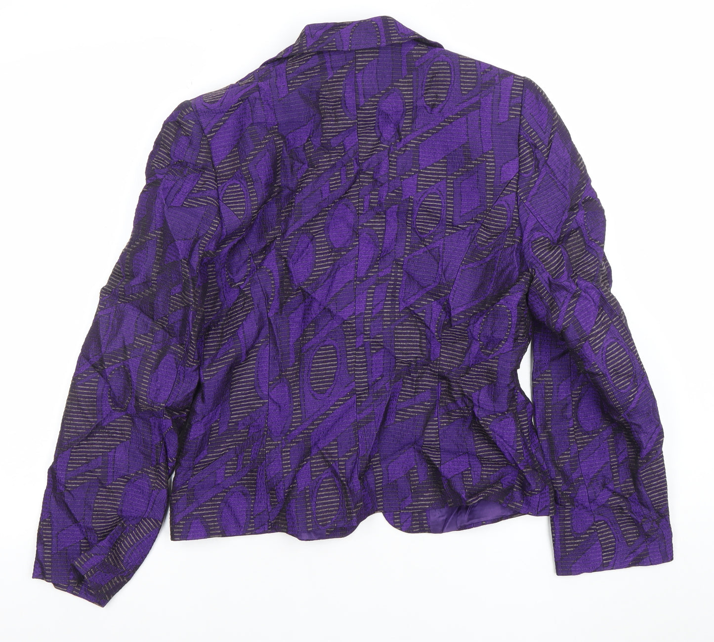 Michel Ambers Women's Purple Geometric Jacquard Silk Wool Blend Blazer Size 12