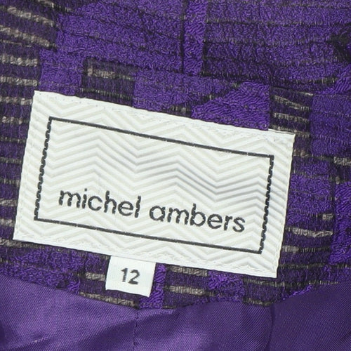 Michel Ambers Women's Purple Geometric Jacquard Silk Wool Blend Blazer Size 12